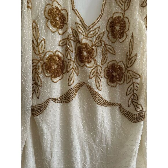 Vintage silk bead sequin long sleeve XL - Picture 7 of 13